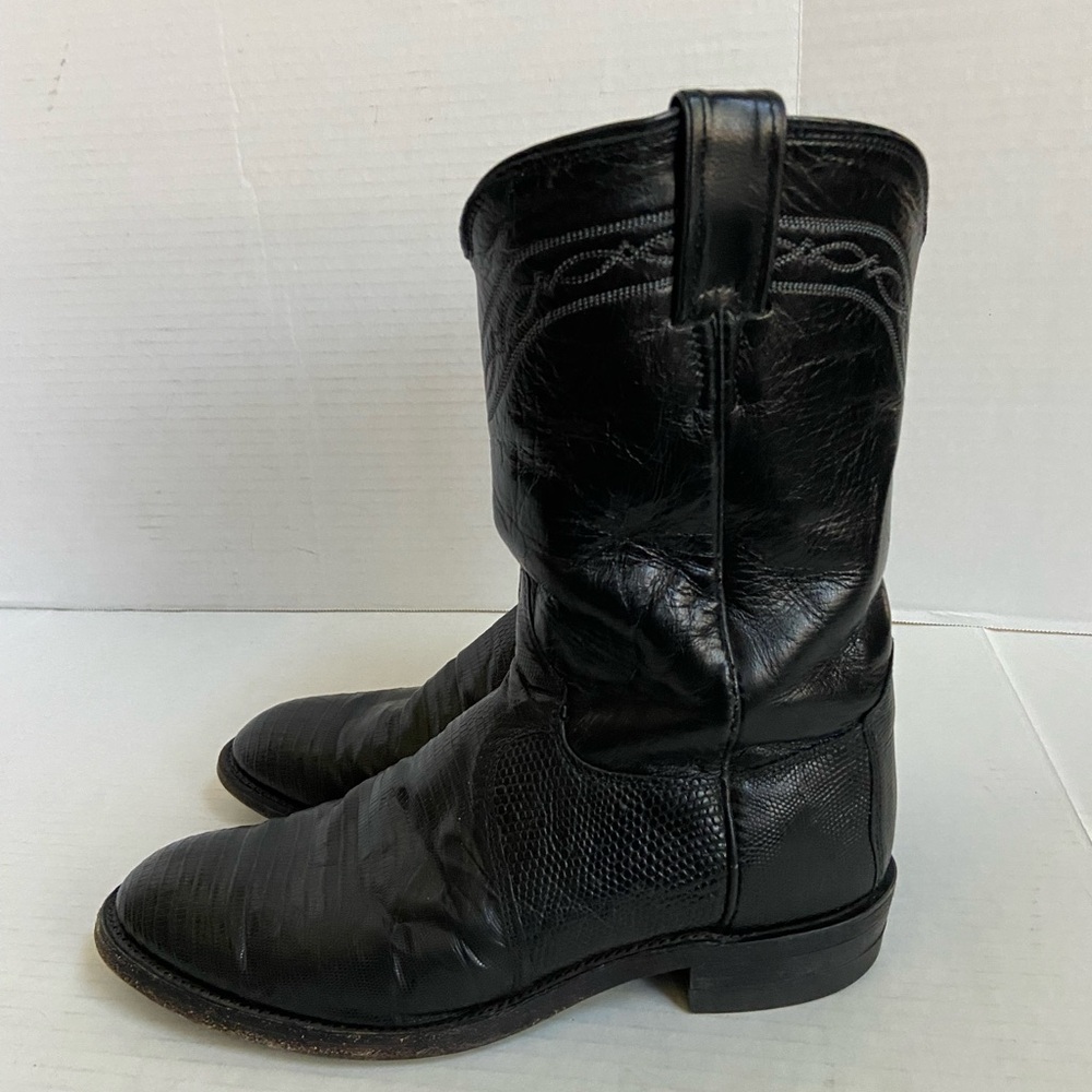 Justin Cowboy Boots Black Exotic Western Lizard Size 8D Mens Leather Rodeo